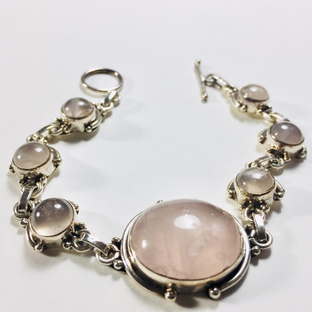 Rose Quartz & 925 Silver Bracelet